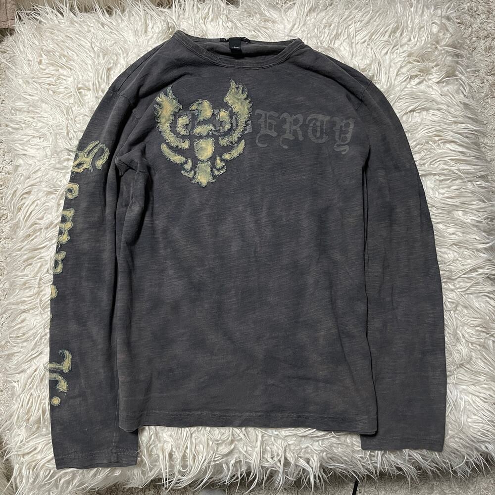Vintage Faded Patch Graphic Longsleeve Shirt Black Gray size L